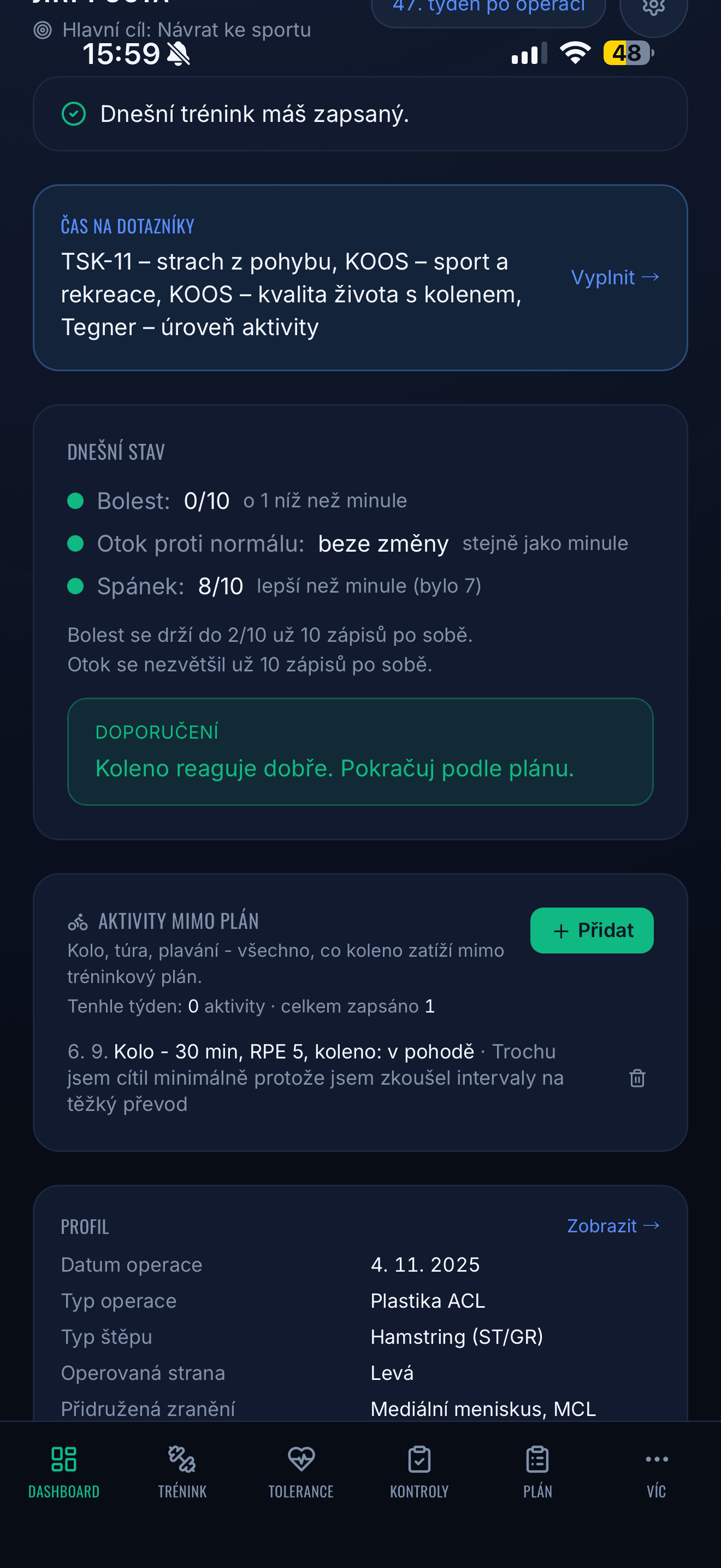 Aplikace ACL Rehab Tracker - Přehled